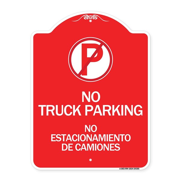 Bilingual No Parking No Truck Parking No Estacionamiento De Camiones Alum, 18" x 24", RW-1824-24305